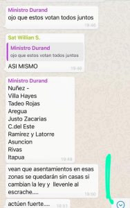 Captura de un chat donde Dany Durand instó a algunas personas a manifestarse en contra de legisladores. 