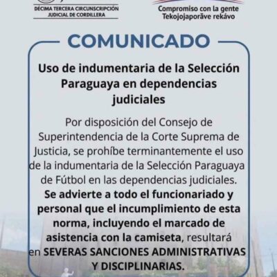 Corte Suprema ratifica prohibición de usar la camiseta de la Albirroja en todas las sedes judiciales